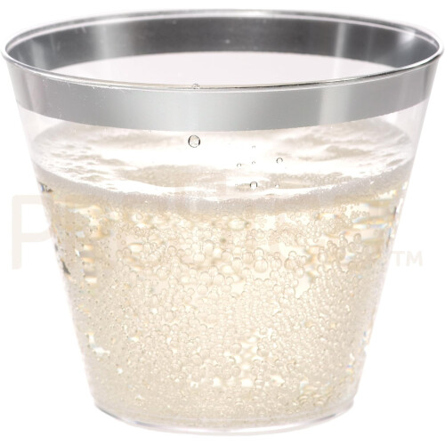 Gobelets à vin jetables en plastique à bordure dorée, 255 ml 1
