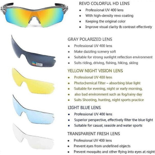 Αθλητικά γυαλιά με 5 φακούς UV400, μαύροι πολωμένοι φακοί