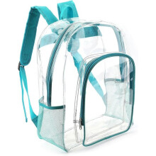 Blauer, transparenter Plastikrucksack für die Schule