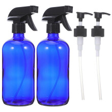 1 Set of Glass Spray Bottle Reusable Subpackaging Bottle Refillble Bottle Cosmetics Container Blue (2Pcs 500ml Bottles, 2Pc Press Pumps, 2Pcs Caps)