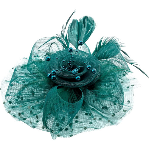 Κορδέλα για τα μαλλιά Fascinator με κορδέλες και φτερά από πλέγμα λουλουδιών 2