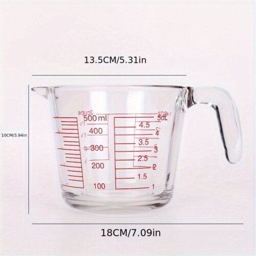 Lebensmittelechter, hitzebeständiger Messbecher aus Glas, 500 ml 2