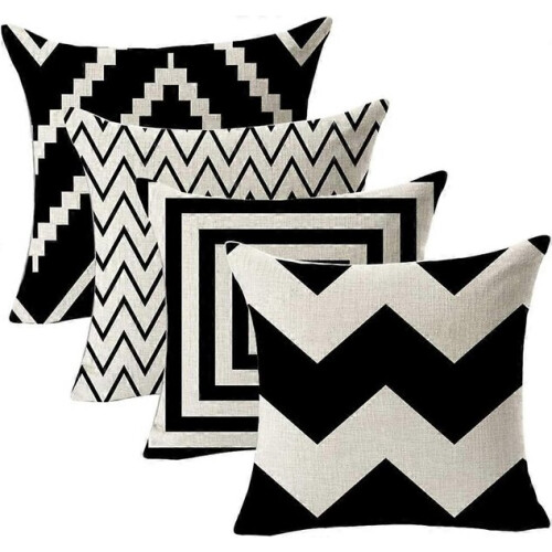 Conjunto de 4 almofadas quadradas em algodão e linho.
