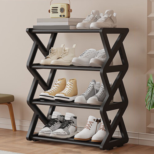 Plastic Shoe Rack Black White 4-Tier 51x46x22cm 2