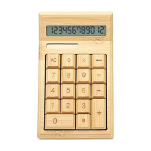 Calculatrice Électronique Solaire en Bambou, Grand Écran 12 Chiffres, Double Alimentation Solaire et Piles, Compteur de Bureau, Fonctions Standard