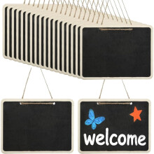 Pack of 20 Blackboard with Wooden Frame, 16 X 12 cm, Double-Sided Chalkboard for Hanging,Blackboard with String