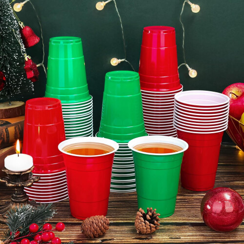 Πλαστικά ποτήρια κόκκινο πράσινο 16oz 100 τεμάχια ποτήρια μιας χρήσης για πάρτι 2