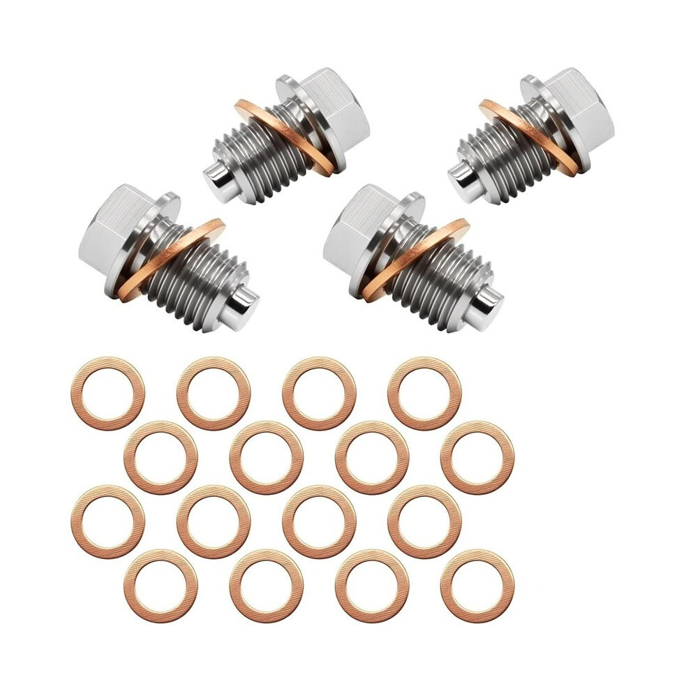 4Sets M14x1.5 Magnetic Stainless Steel Oil Pan Drain Nuts And Bolts With Compression Washers, For Leak Prevention In Car 6034127305667