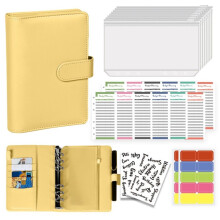 A6 Binder Refillable Planner Notebook PU Leather Binder Journal with Pockets, Dividers, Refill Paper Yellow
