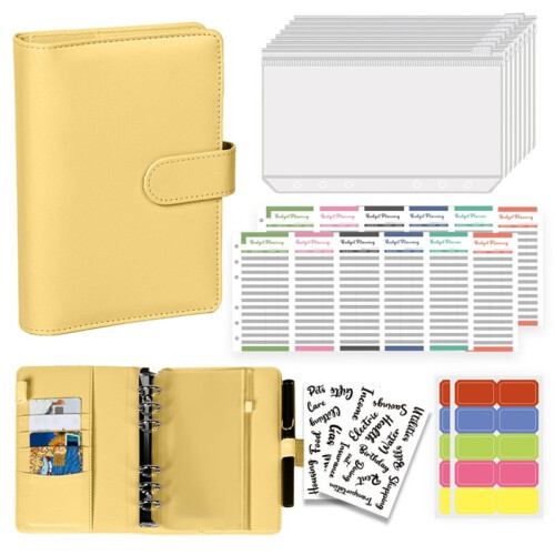A6 Binder Refillable Planner Notebook PU Leather Binder Journal with Pockets, Dividers, Refill Paper Yellow 1