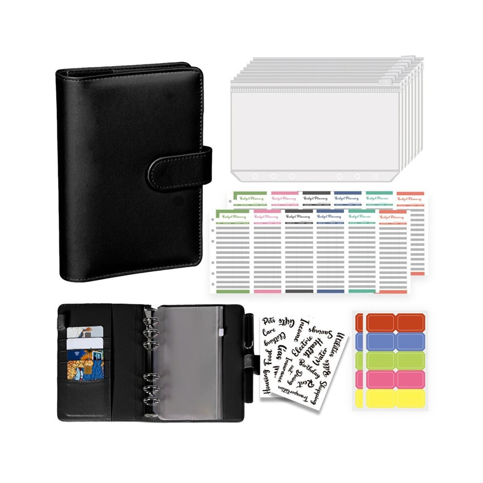 Photos - Notebook Zandona A6 Binder Refillable Planner PU Leather Binder Journal with Pockets, Dividers, Refill Paper Black