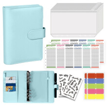 Agenda/Quaderno A6 Ricaricabile In Similpelle con Tasche, Divisori e Carta di Ricambio, Colore Blu