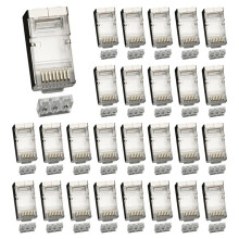 Conector Cat6 RJ45 para Cabo Ethernet, Plugue de Rede 8P8C, Conector Macho Blindado Metálico de 8 Pinos, Terminais Modulares RJ45 B
