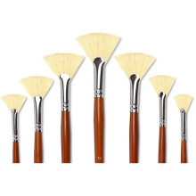 Conjunto de 7 Pincéis Leque para Pintura com Cerdas Naturais de Porco e Cabo Longo de Madeira, Ideais para Artistas.
