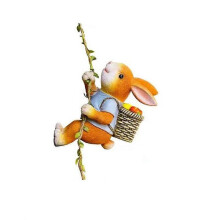 Konijnenbeeldje van plantaardige hars met ophangtouw.