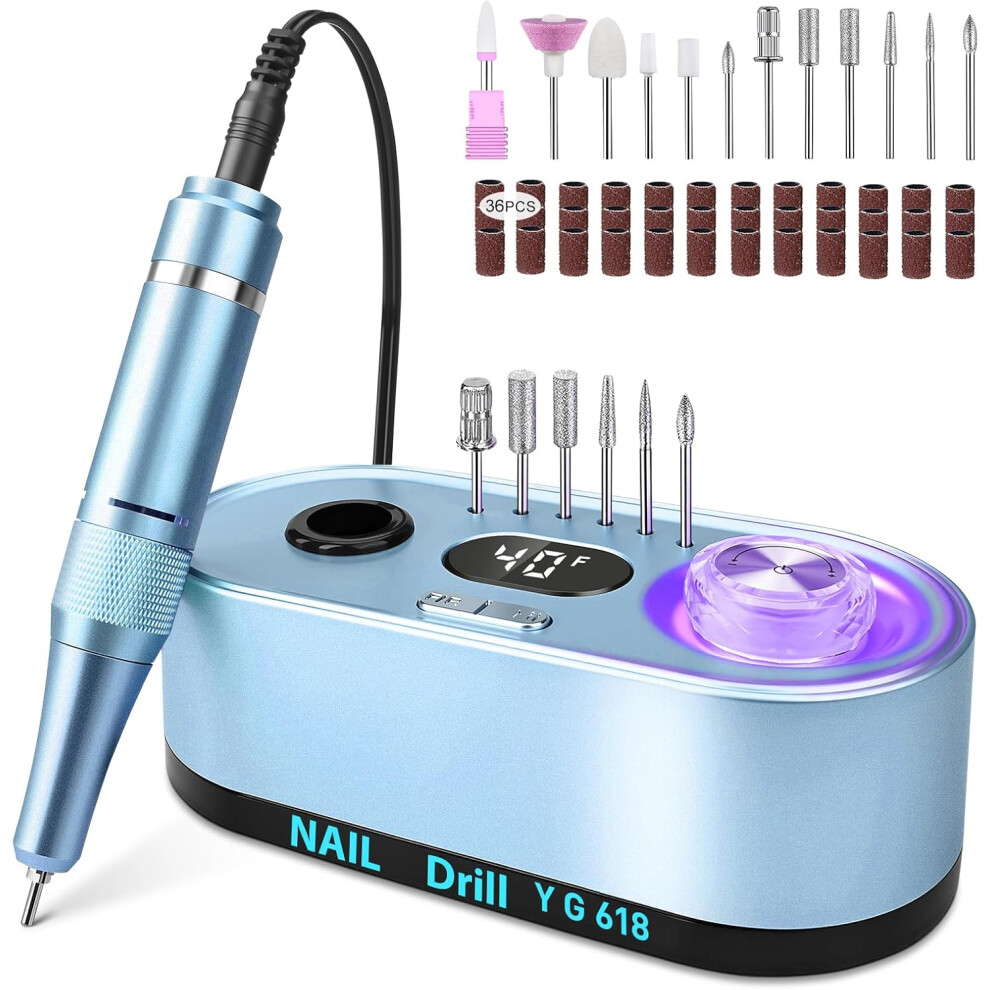Blue (Blue) Professional Nail Drill 40000Rpm,Electric Nail File For Acrylic And Gel Nails,Multi Functional Nail Drill Set With 6 Bits,Luminous