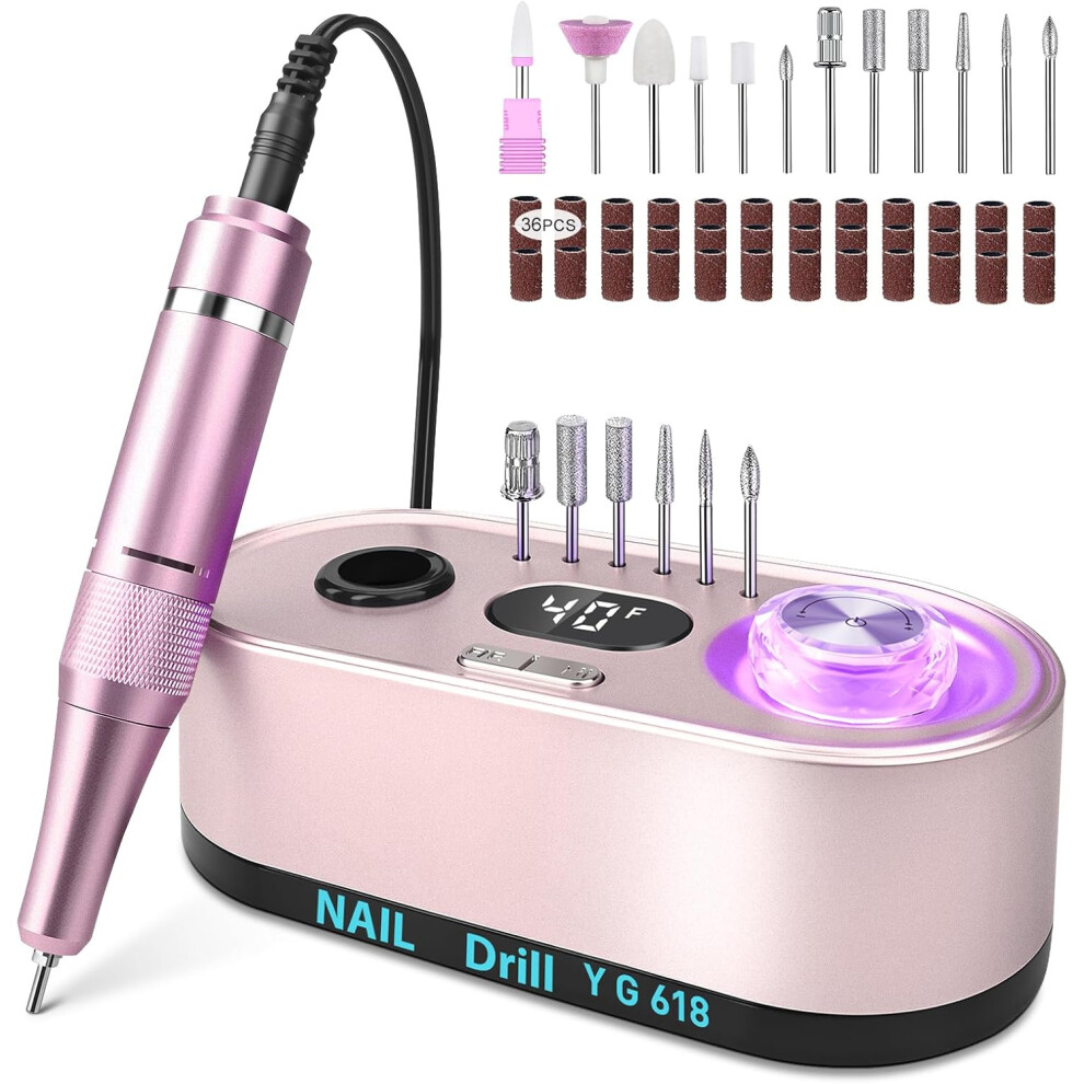 Pink (Pink) Professional Nail Drill 40000Rpm,Electric Nail File For Acrylic And Gel Nails,Multi Functional Nail Drill Set With 6 Bits,Luminous