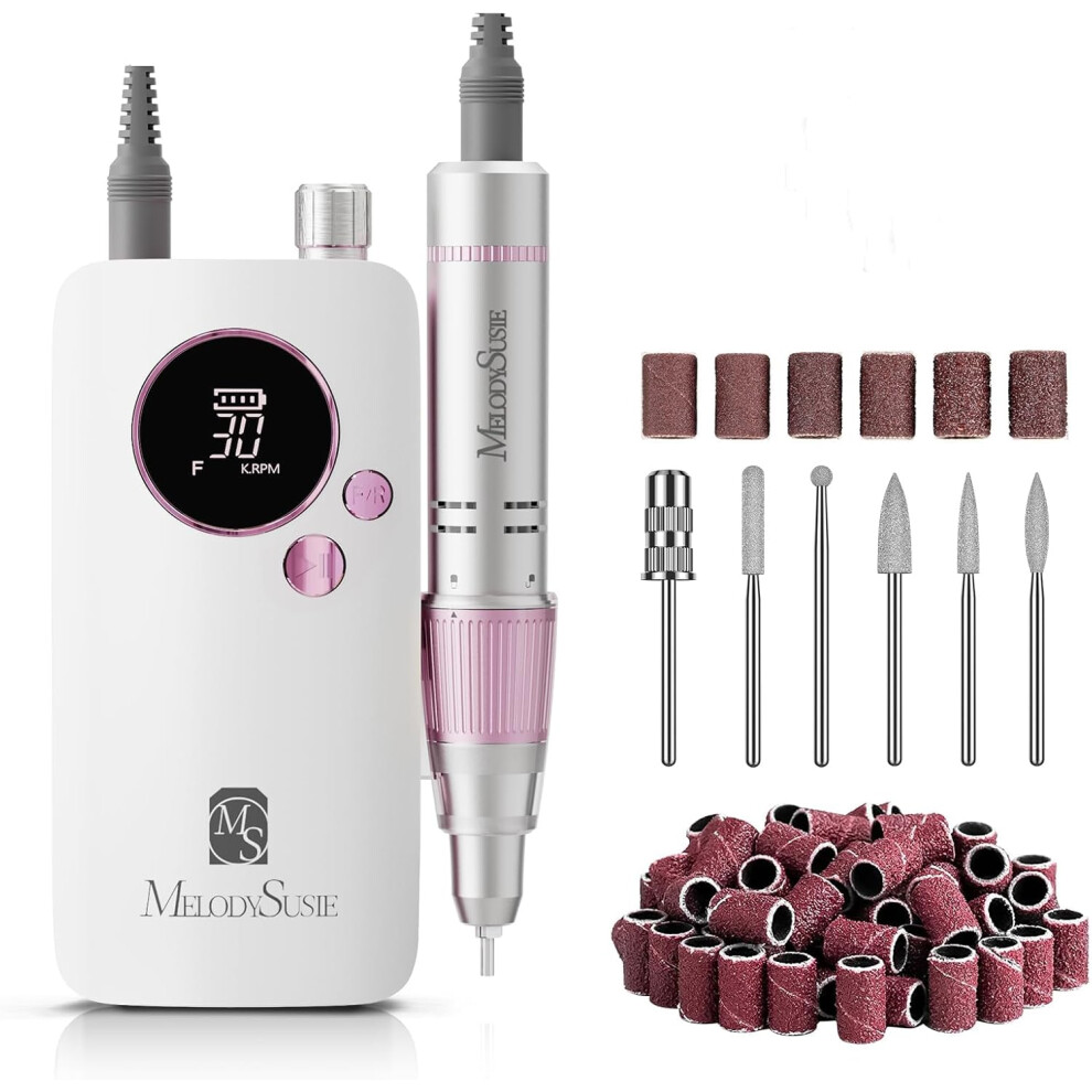 (Rose) MelodySusie Electric Nail File 30000 RPM,SC320F Professional Rechargeable Nail Drill, Cordless E File Portable Efile for Acrylic