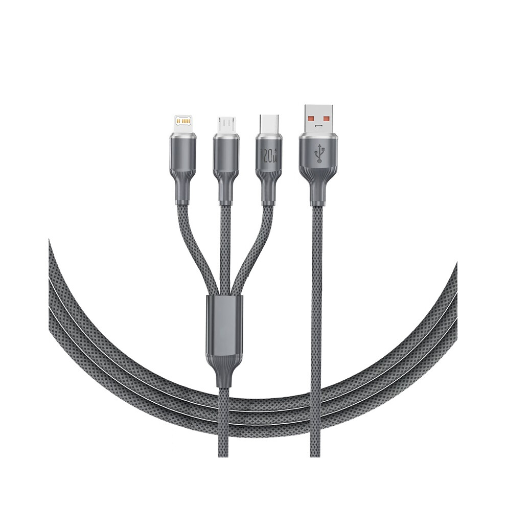 (Black) 3-In-1 Fast Charging Cable For Iphone, Xiaomi, Usb-C, Micro Usb, 1.2M Multi-Port Usb Charger Cord For Phones, Tablets & Devices Black 4017648578521