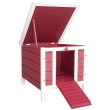 Conigliera/gabbia con rampe/porta, tetto incernierato e impermeabile - realizzata in legno di abete