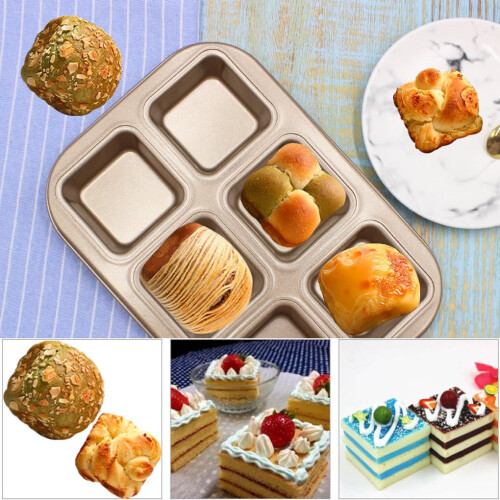 Forma quadrada antiaderente para muffins com 6 cavidades em aço carbono. 1