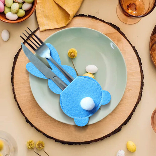 Ensemble de couverts Lapin de Pâques avec queue, 4 pièces, 5 couleurs 1