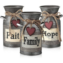 Lot de 3 pots décoratifs rustiques en métal de 7,5 pouces, pots à lait