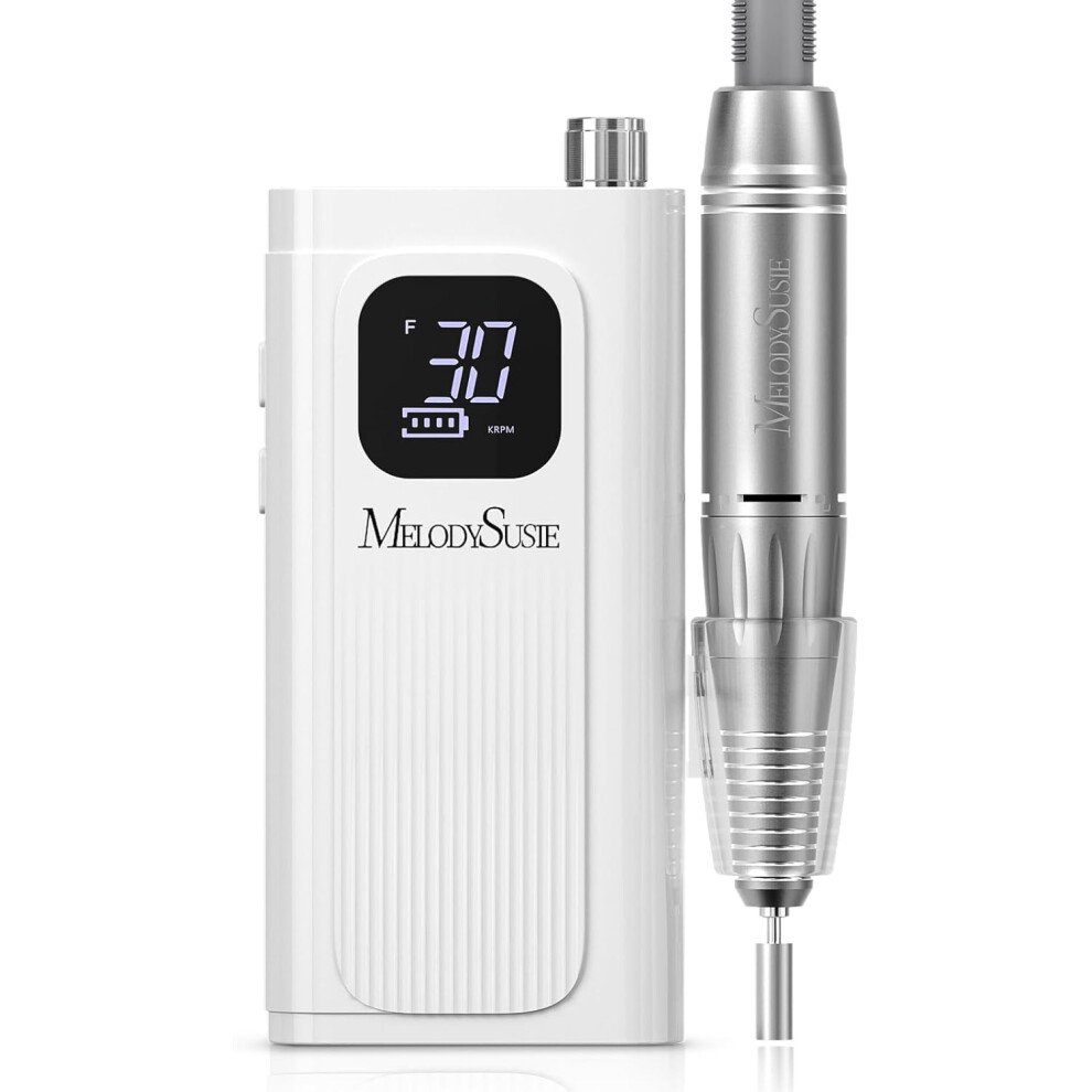 White (White) Melodysusie Entry-Level Clip-On Cordless Nail Drill, Sc300f 30000Rpm Nail E-File With Lcd Display For All Manicure Shaping & Gel