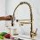 Robinet de cuisine avec 2 becs extractibles, doré 4