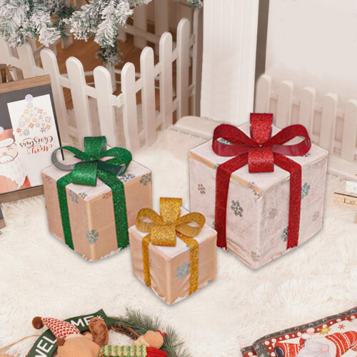 LED Lighted Christmas Boxes Remote Control Set of 3 1