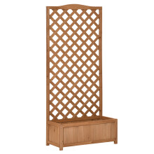 53L Wooden Garden Planter Box with Trellis, Free Standing Raised Bed with Climbing Plant Lattice, 76 x 36 x 170cm, Brown
