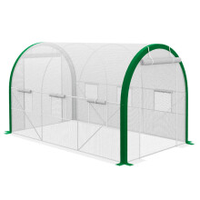 Foliengewächshaus 3,58 x 2,1 x 2,1 m Tunnelgewächshaus mit Rolltür für Garten & Balkon, verzinkter Stahl, weiß