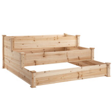 Hochbeet 3-stufiges Pflanzenbeet Kräuterbeet Blumentreppe für Balkon & Garten aus Natur Tannenholz 124x124x56 cm