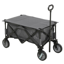 Bollerwagen faltbar bis 120 kg belastbar, Transportwagen mit verstellbarem Griff, Seitentaschen & Klapptafel, Gartenwagen dunkelgrau