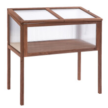 Hochbeet Frühbeet Pflanzkasten 90 x 50 x 93 cm für Garten Balkon Terrasse, Kräuterbeet aus Tannenholz & PC-Platte in Braun
