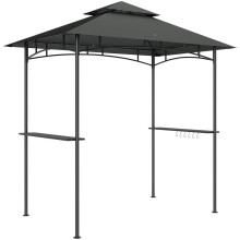 Grillpavillon mit LED 240 x 150 x 258 cm wasserabweisend flammhemmend Gartenpavillon mit Doppelschichtdach, Seitenregalen, Gartenlauben