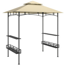 Grillpavillon 240 x 150 x 257 cm wasserdicht flammhemmend Gartenpavillon mit Doppeldach, Seitenregalen, Gartenlauben mit UV-Schutz, BBQ
