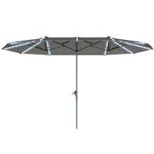 Doppelsonnenschirm mit Solar LED Lichtern 451x267 cm Aluminium UV 50+ Sonnenschirm mit Handkurbel, Balkonschirm windfest Marktschirm So