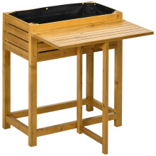 Hochbeet mit klappbarer Arbeitsfläche, lackiertes Massivholz, Innenverkleidung aus Vlies, 64cm x 63cm x 74,5cm