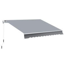 Markise, 3,95 x 2,45 m, Sonnenschutz, einfahrbar, mit Handkurbel, Metallrahmen, Polyester, Grau/Weiß