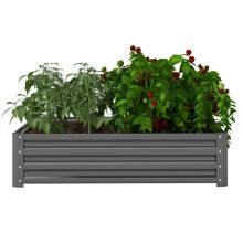 Hochbeet, Blumenkasten, Gemüsebeet, Pflanzkasten, Kräuterbeet für Garten, Terrasse, Balkon, Stahl, Hellgrau, 120 x 120 x 30 cm