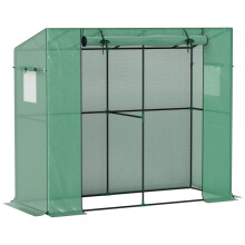 Mini-Gewächshaus, Anlehn-Gewächshaus mit Rolltür und Netzfenstern, UV-beständig, für Blumen, Setzlinge, Pflanzen, Grün