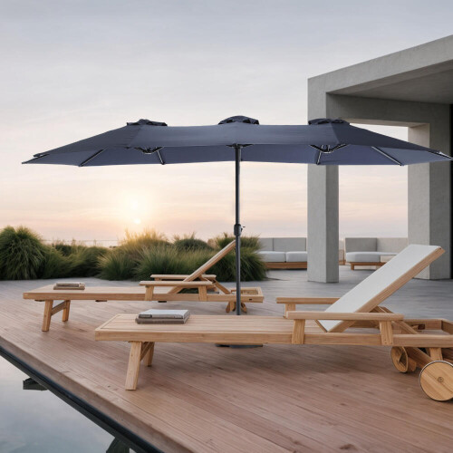 14.8 Ft Double Sided Outdoor Umbrella Rectangular Large with Crank (Navy blue)(No Base)