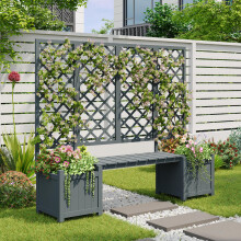 Blumentopf, Blumentopf mit Spalier als Rankhilfe, Blumentopf mit viel Platz, Blumenkasten Pflanzkasten, graue Tanne massiv, Blumentopf