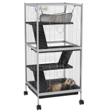 Jaula portátil de 4 niveles para animales pequeños con ruedas, 2 puertas, 3 rampas, hamaca y bandeja extraíble.