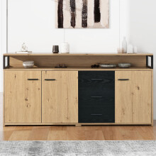Industrielles Sideboard mit drei Türen und drei Schubladen Kommode Küchenschrank, Mehrzweckschrank, Aufbewahrungsschrank Highboard mit