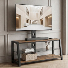 TV-Schrank aus Holz mit schwarzem Hartglas, höhenverstellbarem TV-Ständer, multidirektional schwenkbarem Entertainment-Center mit Wandh