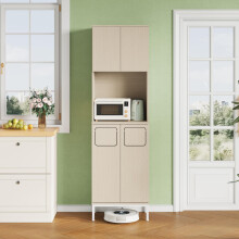 Trash Cabinet, Küchenschrank mit Müllablage, 181cm Hoher Hochschrank mit Mikrowellenfach & Müllbereich, Höhenverstellbarer Stauraum für