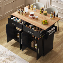 Servierwagen mit klappbarer Tischplatte, 120x46(70)x91 cm, Schwarz, mit Rollen und austauschbaren Holzbeinen, ideal für Küche und Esszi