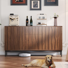 Sideboard 150cm Eiche dunkel gemasert, 3 Schubladen, großes Sideboard, Küchenschrank, einteilige Aussparung, Mid Century Modern Dekorat
